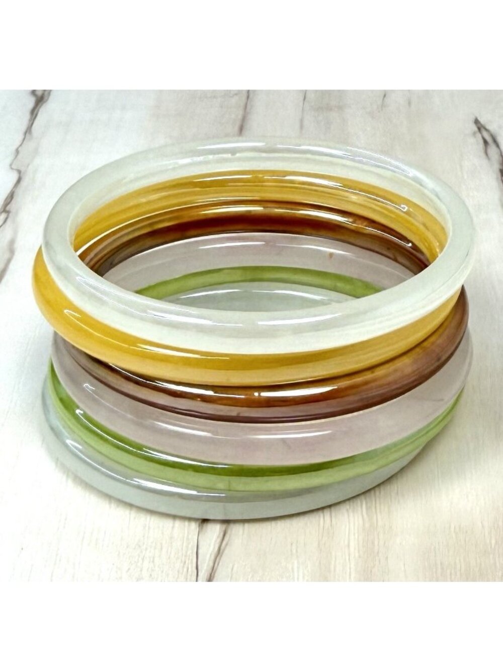 6pc Set Translucent Pastel Glass Jingle BANGLE Bracelets Jewelry 3" Tube Style